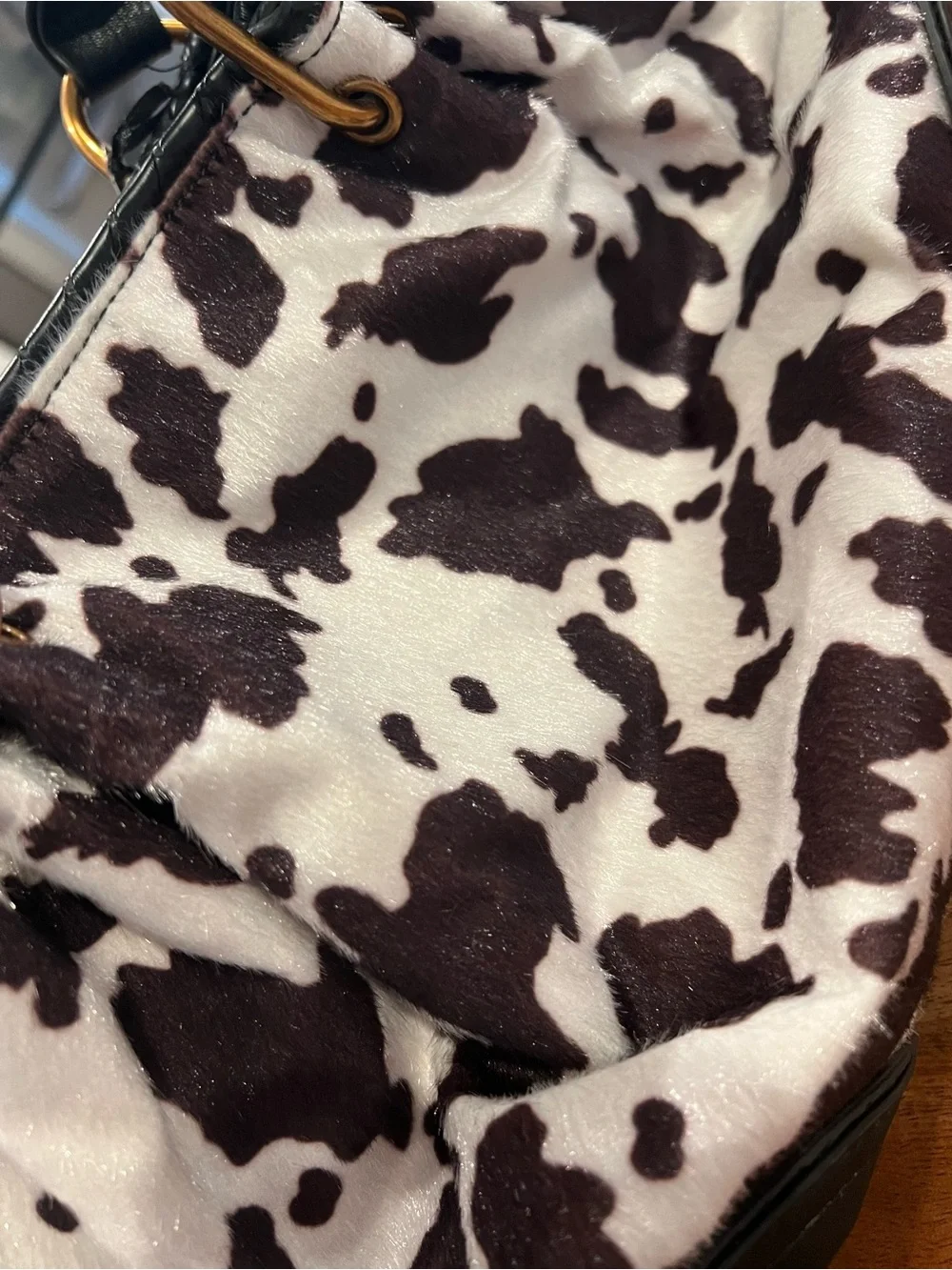 Juicy Couture Black & White Cow Print Shoulder Bag with Pink Bow Charm